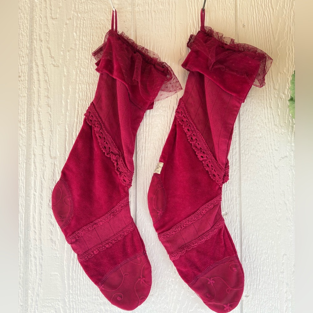 Velvet Pink Lace Christmas  Stockings set of 2